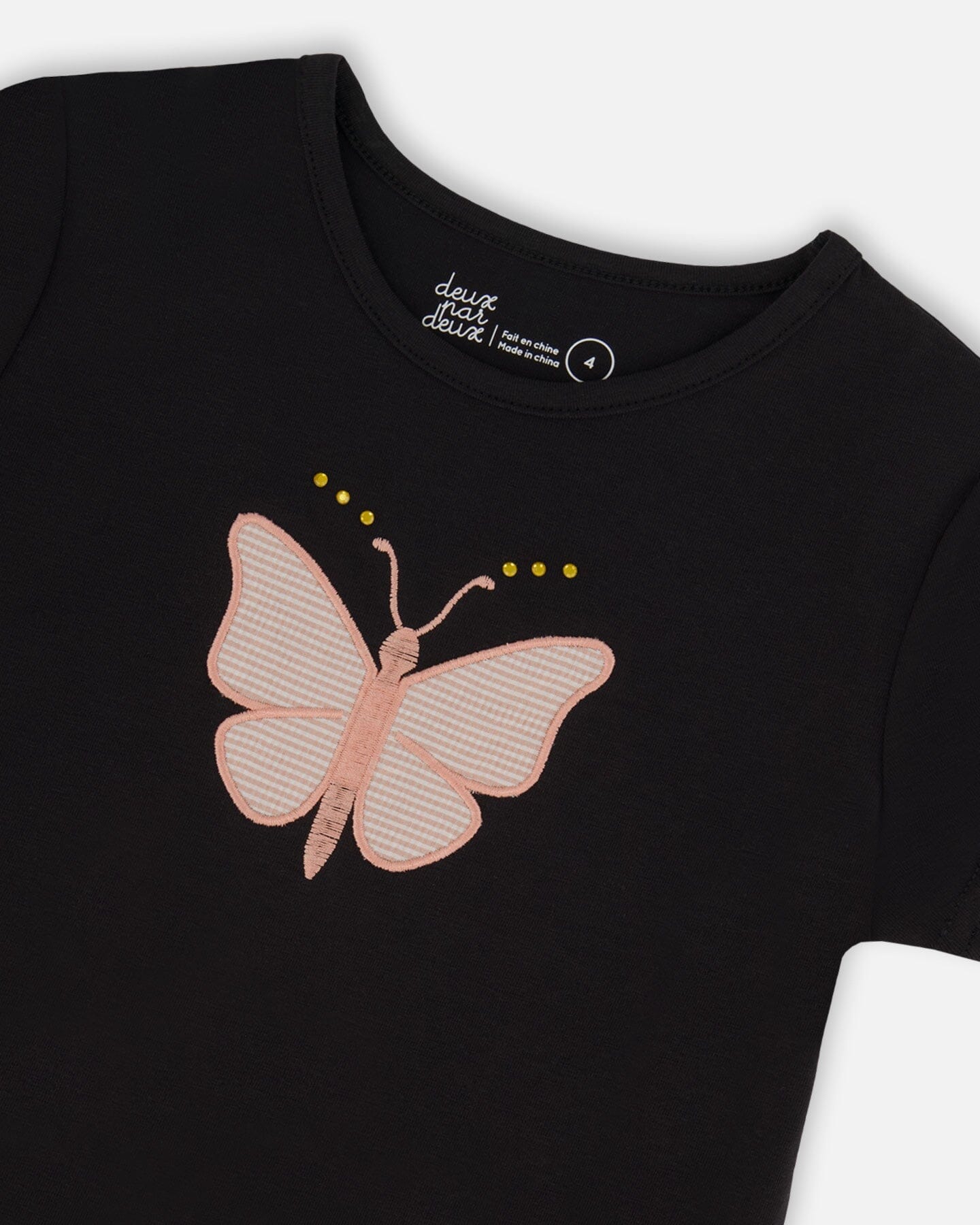 Organic Cotton Top With Applique Black And Pink Butterfly-4