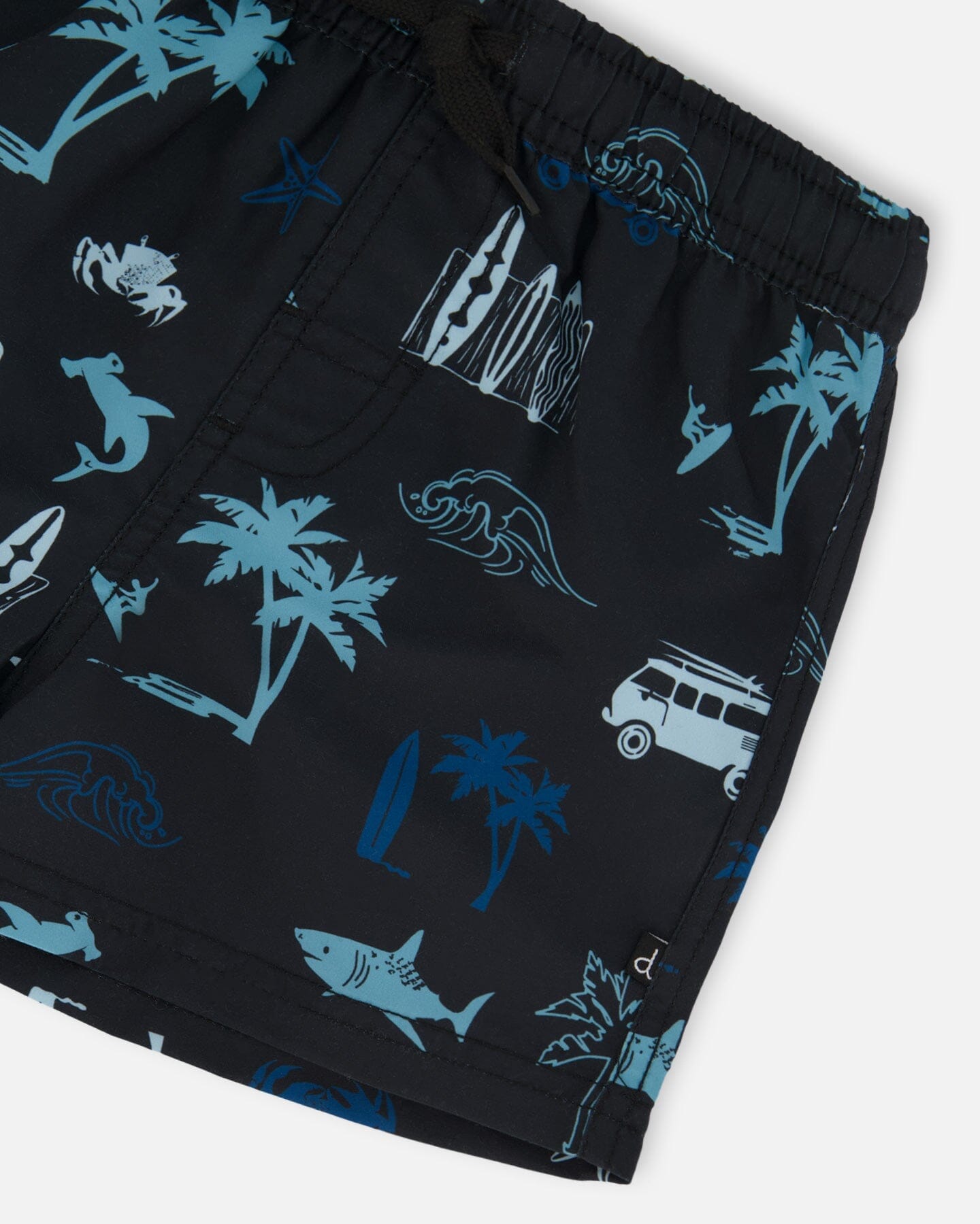 Printed Swim Trunks Light Blue Beach On Black-4
