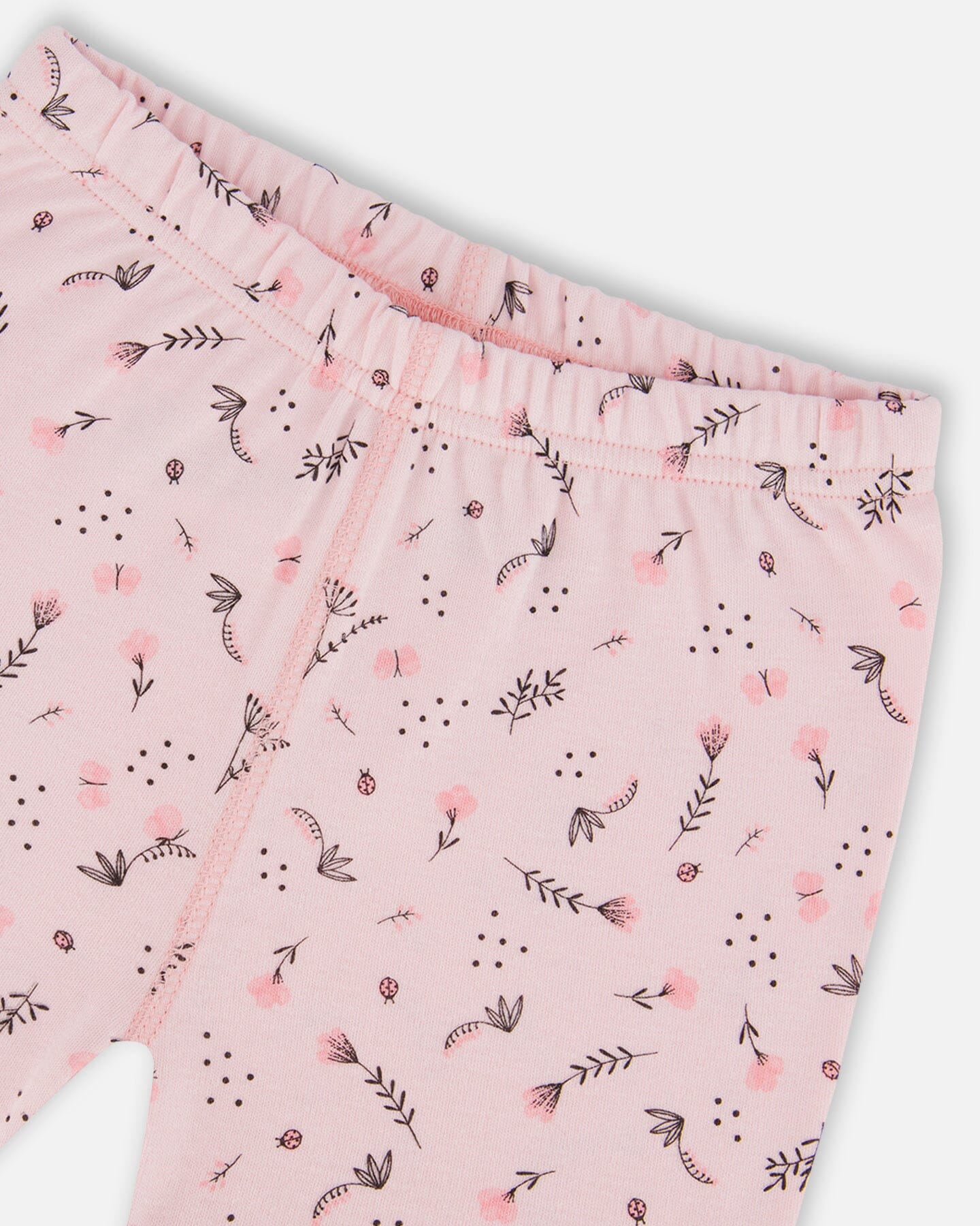 Organic Cotton Two-Piece Short Pajama Set Small Pink Flowers On Pale Pink Background-2