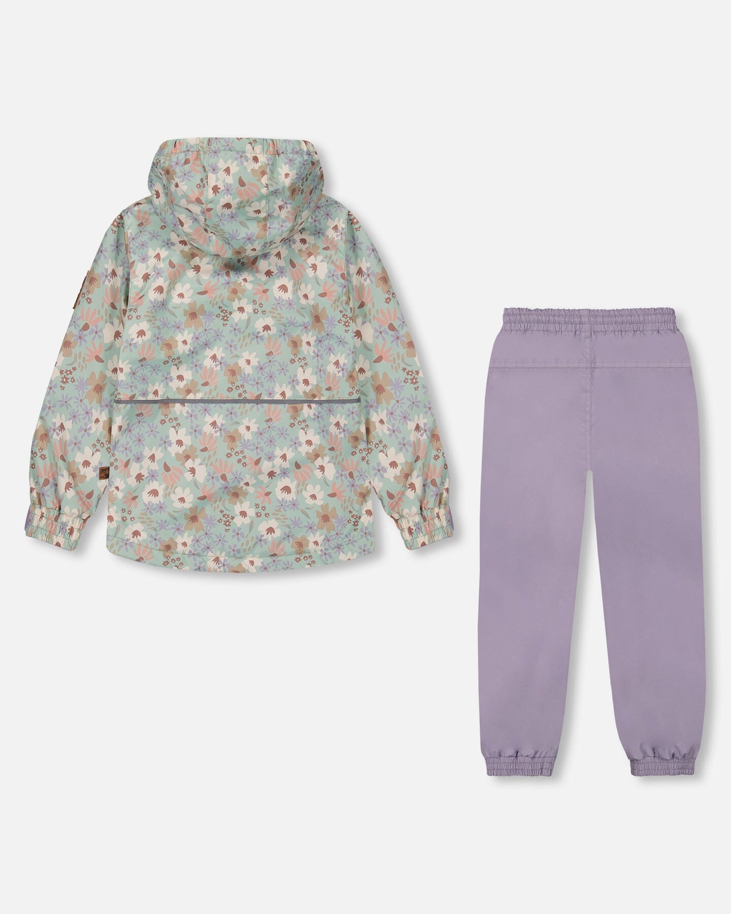 Printed Jacket Two-Piece Mid-Season Outerwear Set Small White Flowers On Turquoise And Lilac.-4