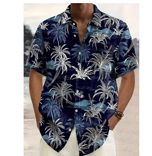 Men's Oversized Shirt Hawaiian Beach Suit Collar Short Sleeve Floral Shirt
