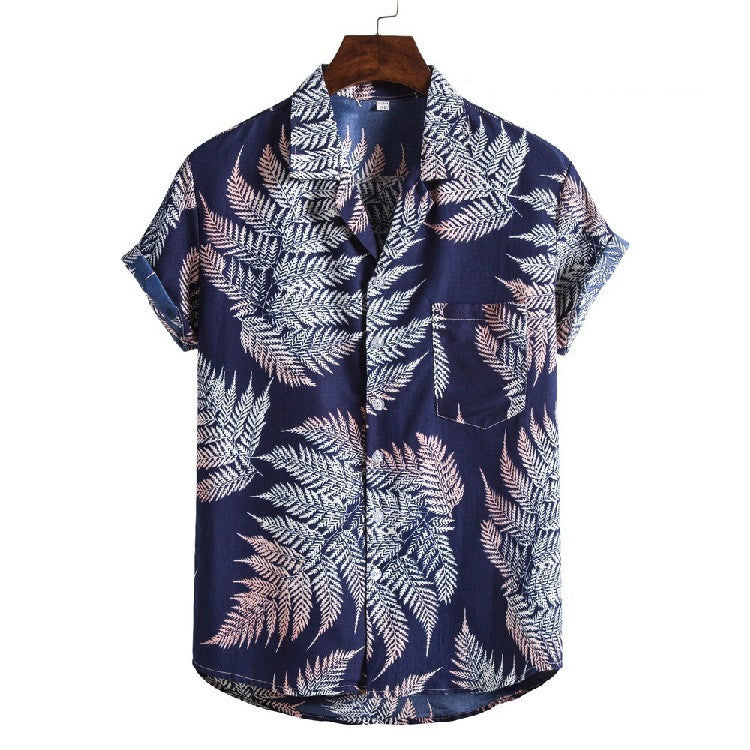 Men's Oversized Shirt Hawaiian Beach Suit Collar Short Sleeve Floral Shirt