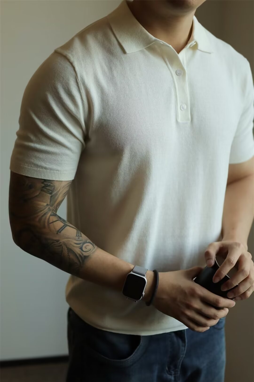 Polo Collar Polo Shirt Knitted Short Sleeve