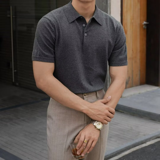 Polo Collar Polo Shirt Knitted Short Sleeve