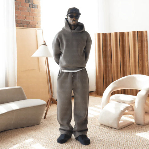 Casual Simple Couple Fashion Hoodie Solid Color Loose Sweater Sweatpants