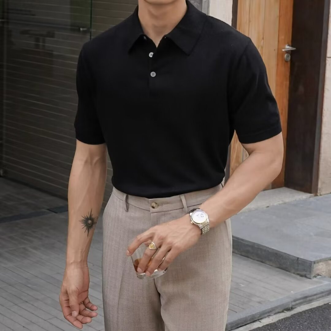 Polo Collar Polo Shirt Knitted Short Sleeve