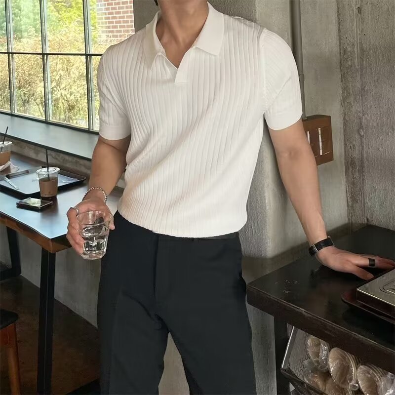 Polo Collar Polo Shirt Knitted Short Sleeve