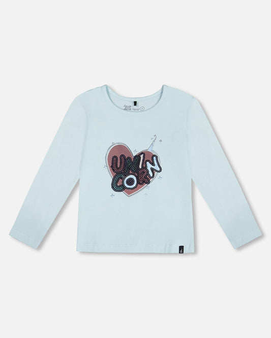 Organic Cotton T-Shirt With Print Light Blue-0
