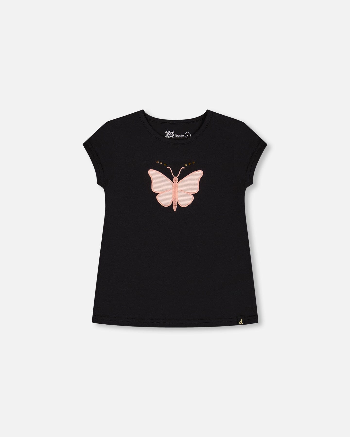 Organic Cotton Top With Applique Black And Pink Butterfly-0