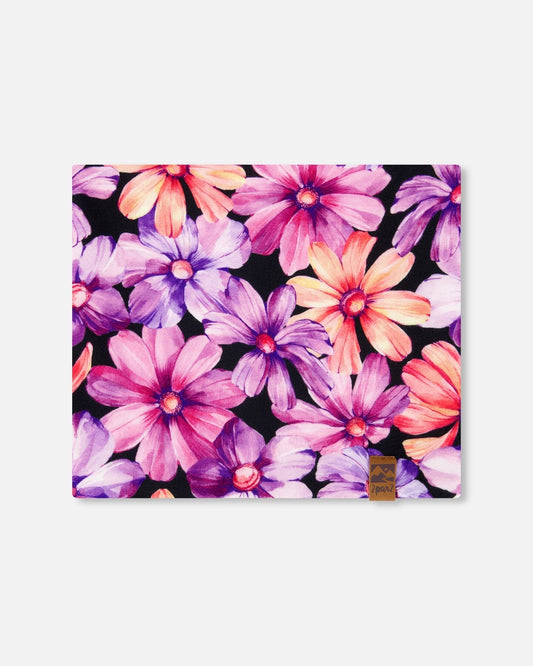 Printed Neck Tube Black With Pink And Orange Flowers-0