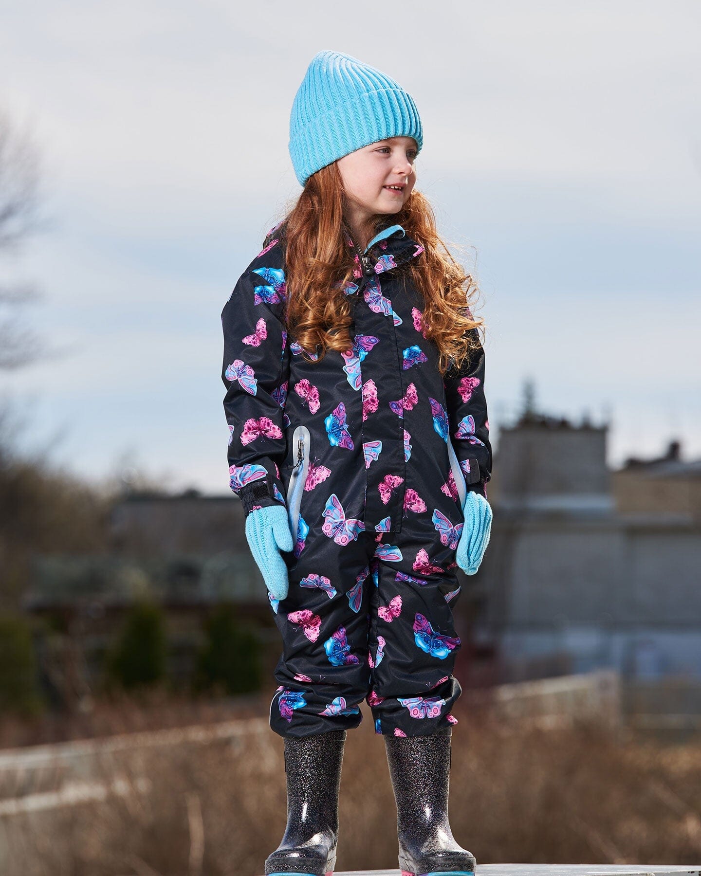 Printed Mid-Season One-Piece Outerwear Multicolored Butterflies On Black Background-2