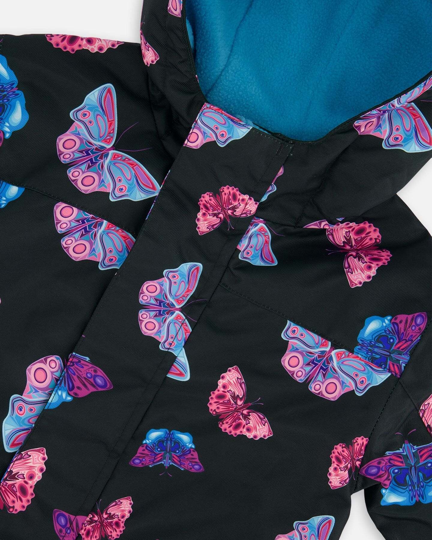Printed Mid-Season One-Piece Outerwear Multicolored Butterflies On Black Background-4