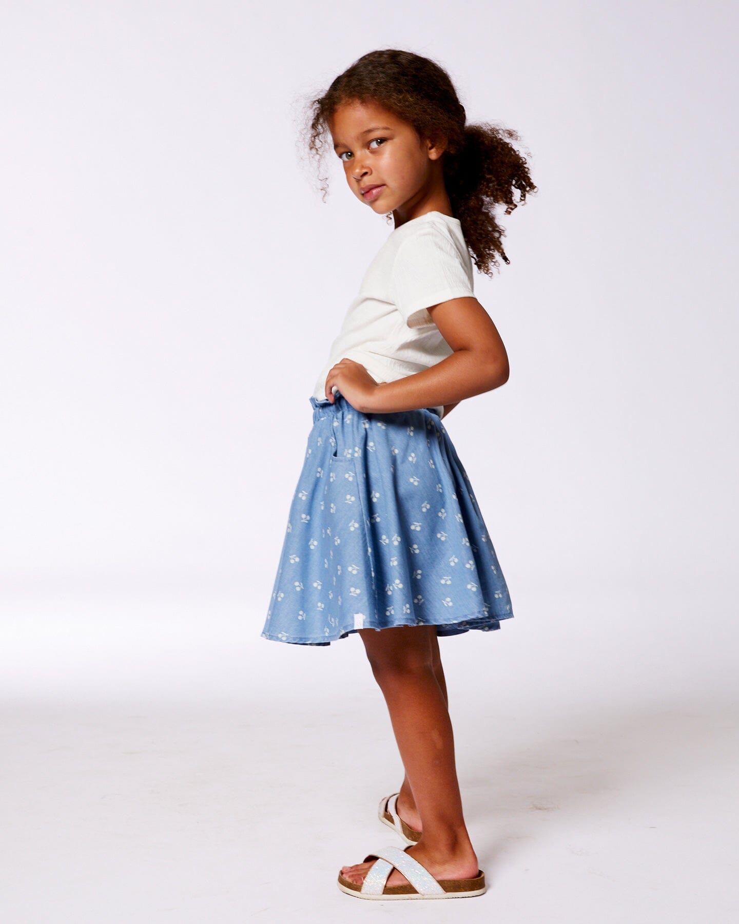 Printed Chambray Skort Blue And White Cherries-1