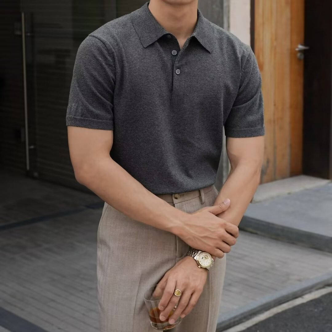 Polo Collar Polo Shirt Knitted Short Sleeve