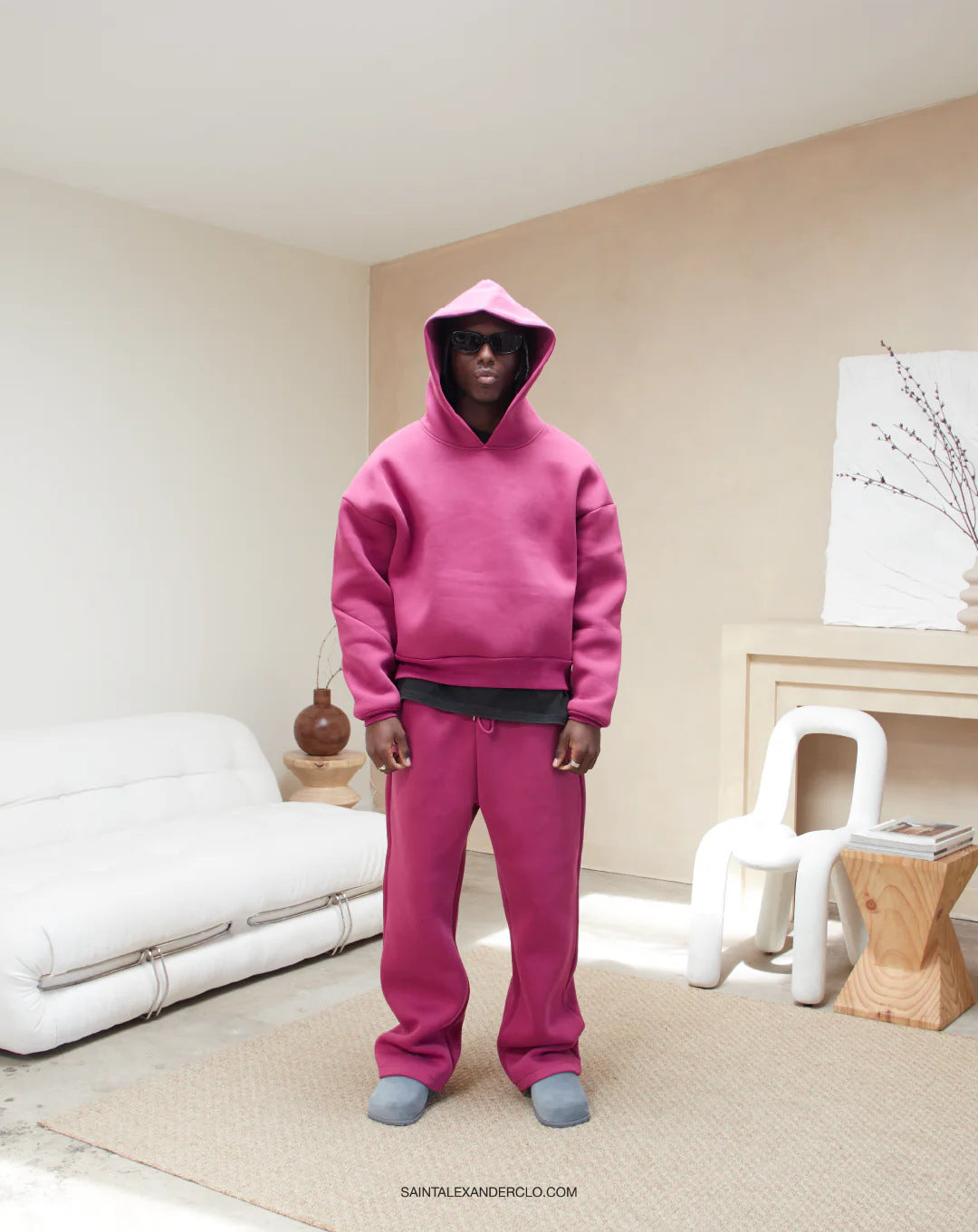 Casual Simple Couple Fashion Hoodie Solid Color Loose Sweater Sweatpants