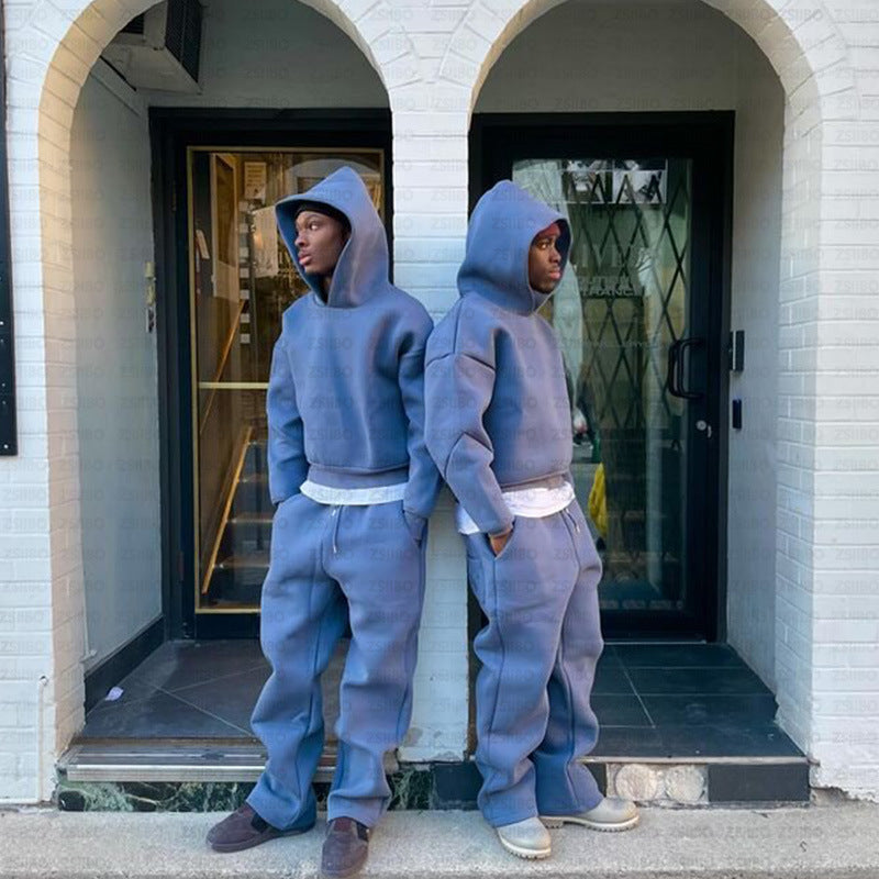 Casual Simple Couple Fashion Hoodie Solid Color Loose Sweater Sweatpants